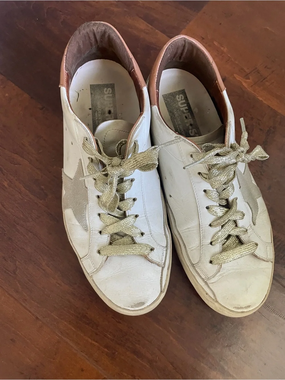 Golden Goose White & Tan Superstar Sneakers with Gold Star Size 40 (9.5 or 10) - Picture 2 of 8